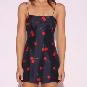 Realisation Par Silk Mini Dress with Red Cherry Print